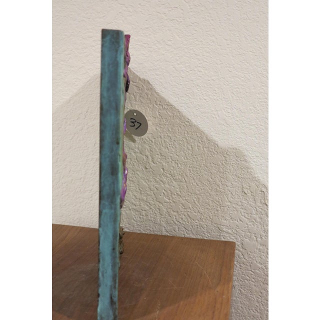 Original Polychrome Bronze Polychrome Wall Sculpture Floral and Frog by William Sharles Hand signed by the artist 12"...