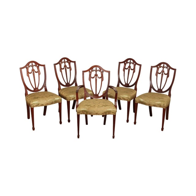 Kindel Hepplewhite Style Set Five Carved Mahogany Shield Back Dining Chairs For Sale - Image 13 of 13