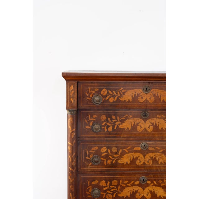 Antique Dutch Marquetry Chest Drawers Tall Boy Inlay (C. 1820) For Sale - Image 4 of 15