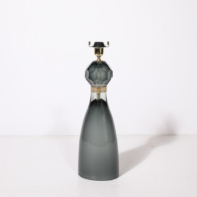 Metal Modernist Faceted Smoked Graphite Murano Glass Hourglass Form Table Lamps For Sale - Image 7 of 12