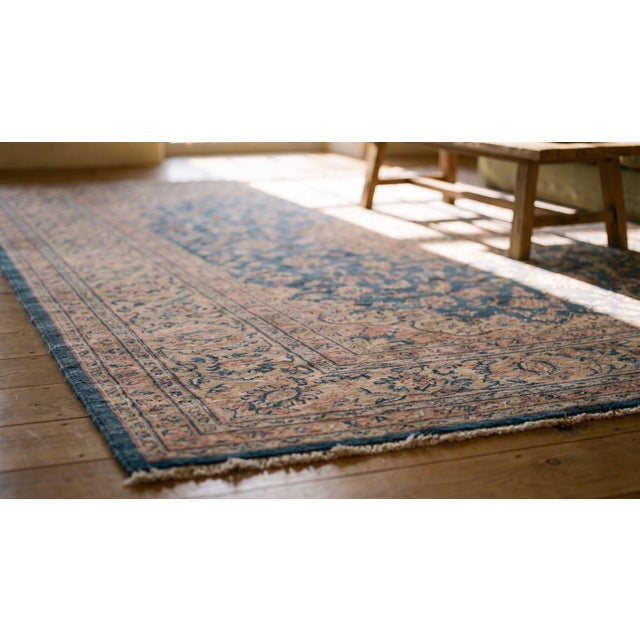 Navy Blue 1870s Blue Navy Floral Antique Persian Khorassan Moud Rug 13'2" X 20'2" Handwoven Wool Carpet For Sale - Image 8 of 10