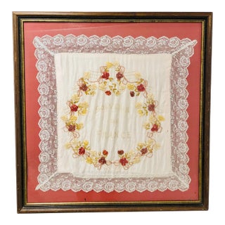 1920s Antique Silk Scarf in Frame, Souvenir De France For Sale