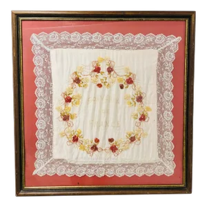 1920s Antique Silk Scarf in Frame, Souvenir De France
