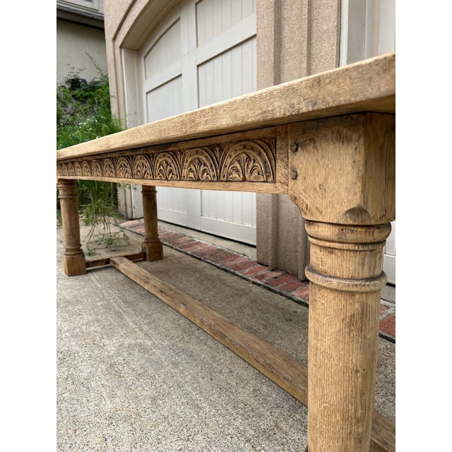 Wood Antique French Dining Farm Table Bleached Carved Oak 8 Ft. Large C1880 For Sale - Image 7 of 18