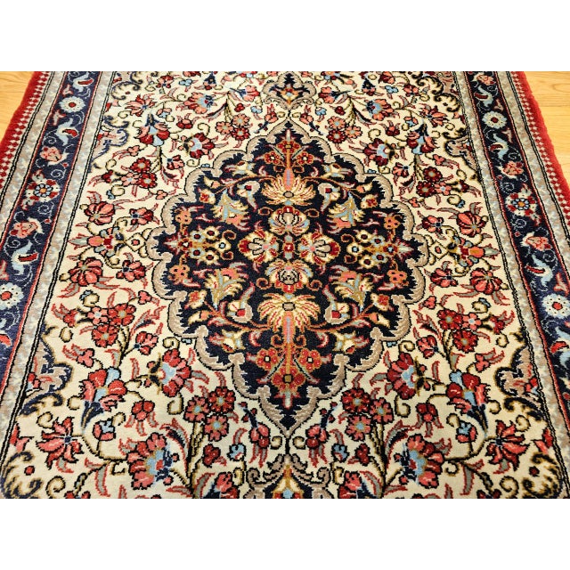 Vintage Persian Isfahan Rug, Hand-Knotted Wool, Floral Pattern, Ivory & Navy, 3x4 For Sale - Image 9 of 15