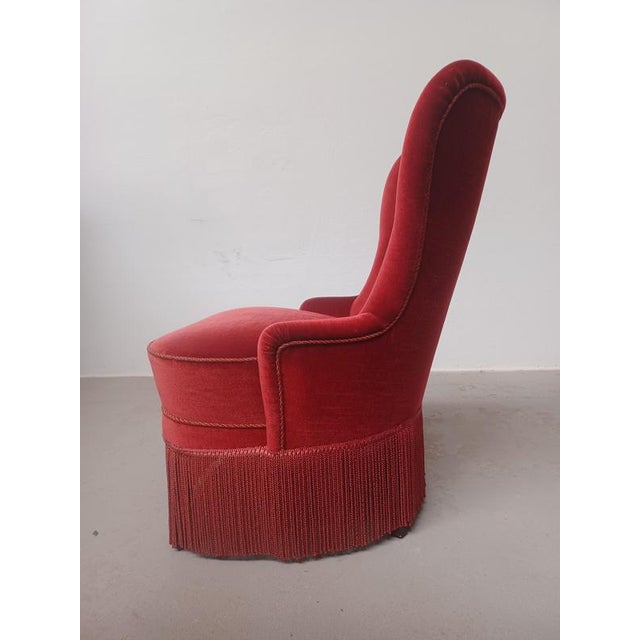 Danish Armchair Reupholstered in Red Velvet, 1900s For Sale - Image 4 of 12