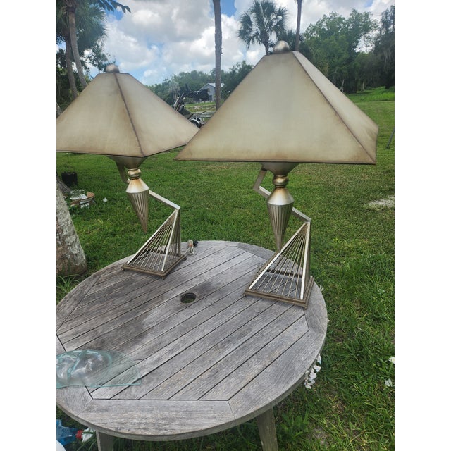1950s Mid-Century Modern Atomic Brutalist Majestic Lamp Set ~ Original Fiberglass Shades For Sale - Image 16 of 18