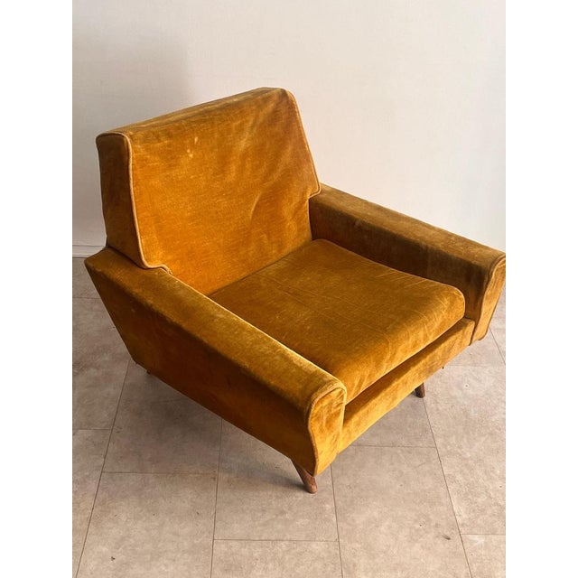 Italian Ochre Velvet Chairs, 1950s, Set of 2 For Sale - Image 4 of 17
