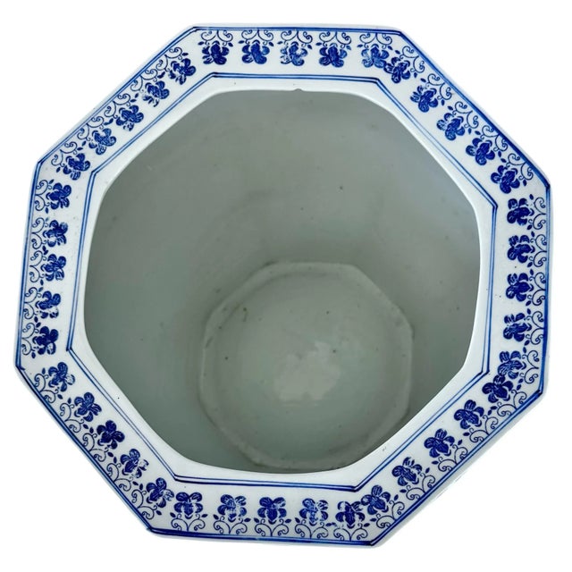 1990s Blue and White Cachepot Jardienere Plant Holder Chinoiserie Porcelain Ceramic Chinese Asian For Sale - Image 10 of 12