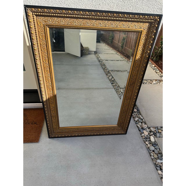 Black Mirror by Windsor Antique Gold Leaf Motif With Black Border For Sale - Image 8 of 10