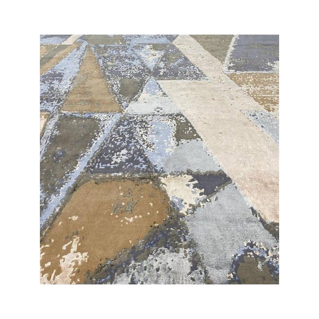 Blue 1990s Handwoven Modern Abstract Area Rug 8x10 For Sale - Image 8 of 12