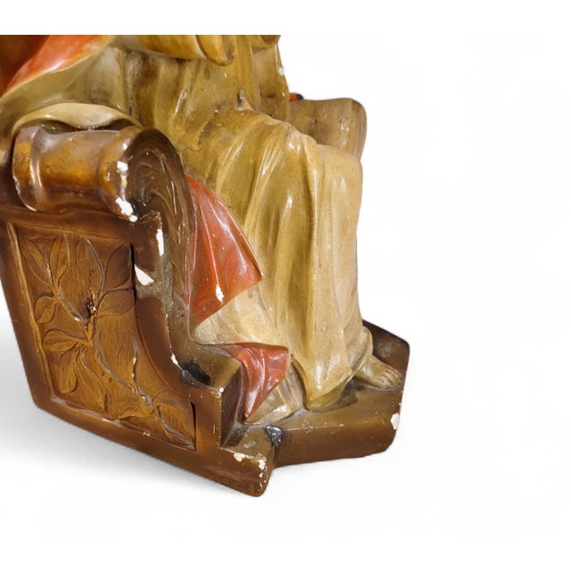 Antique Polychrome Plaster Sacred Heart of Jesus Sculpture, 19th Century For Sale - Image 10 of 18