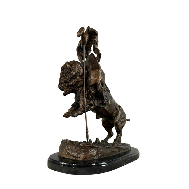 "Buffalo Horse" Signed Bronze Sculpture After Frederic Remington - 22" H For Sale - Image 10 of 13