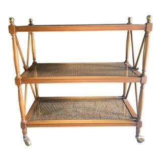 Vintage Be Seen Tri-Level Cane Bar Cart For Sale
