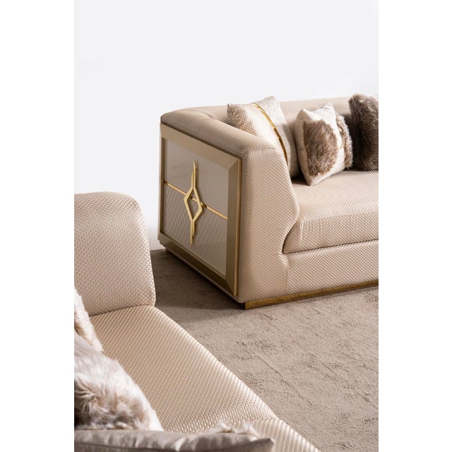 New Vega 3–Piece Gold Accent Modern Luxury Living Room Set - Sofa , Loveseat & Chair For Sale - Image 16 of 18