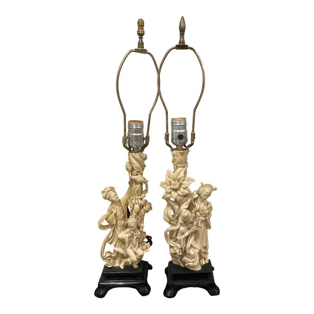 Mid-20th Century Japonisme Figural Geisha Lamps by A. Santini, Italy - a Pair For Sale