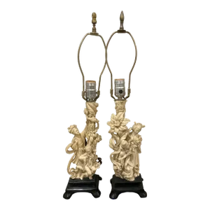 Mid-20th Century Japonisme Figural Geisha Lamps by A. Santini, Italy - a Pair