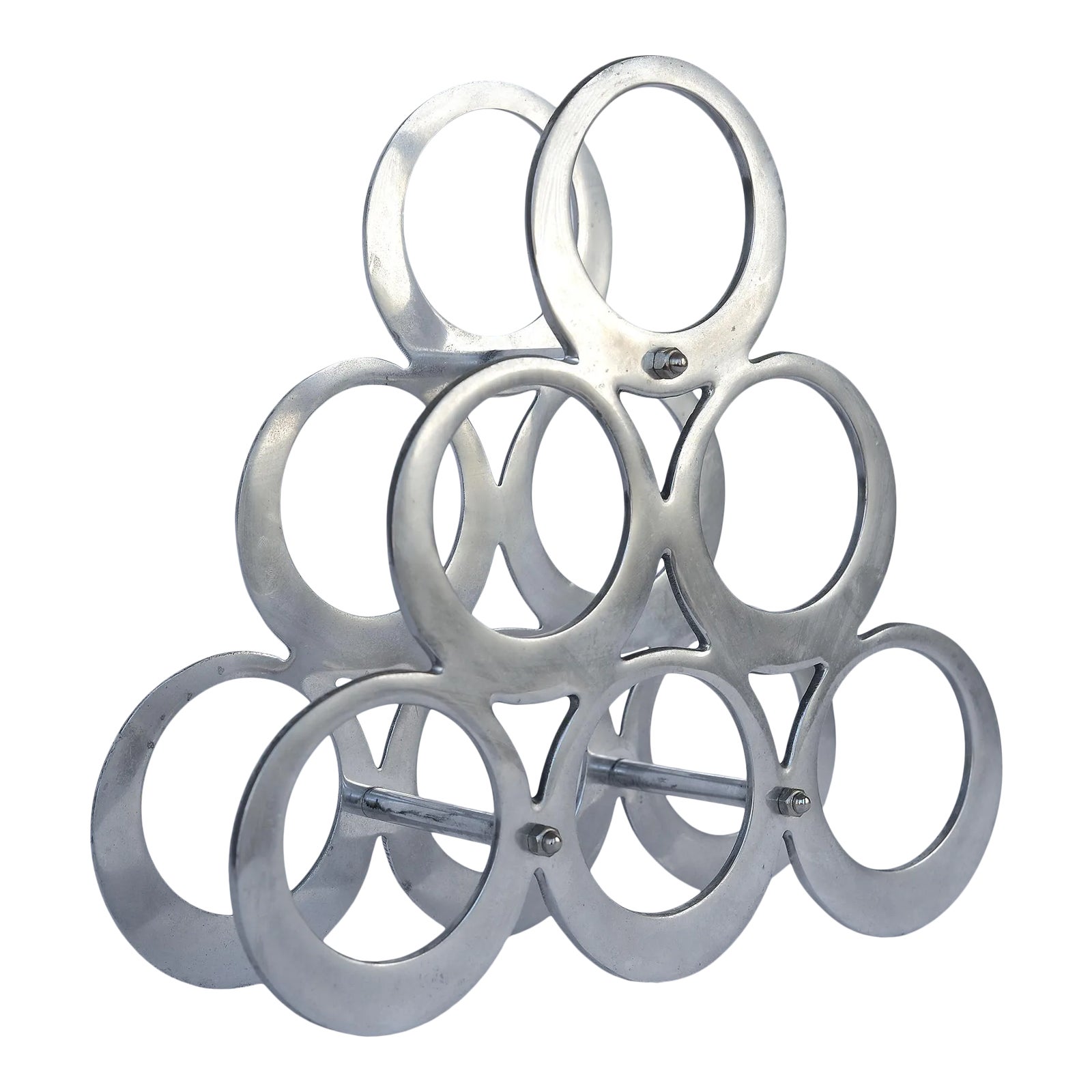 Vintage Mod Space Age 6-Ring Pyramid Aluminum Wine Rack | Chairish