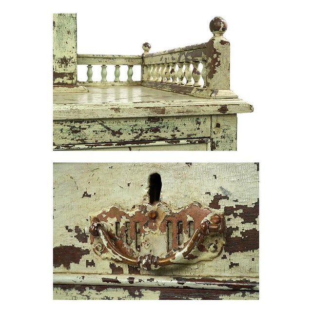 Glass Cabinet with Shelf and 2 Drawers in Patinated Wood, 1940s For Sale - Image 4 of 6