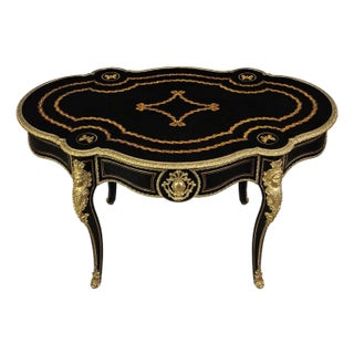 19th Century Napoleon III Ebonized Writing Desk W/ Gilt Bronze & m.o.p For Sale