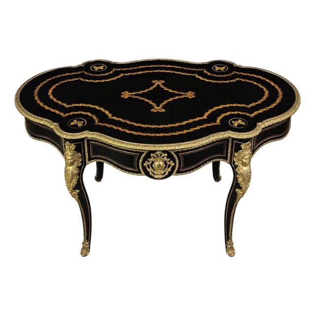 19th Century Napoleon III Ebonized Writing Desk W/ Gilt Bronze & m.o.p For Sale