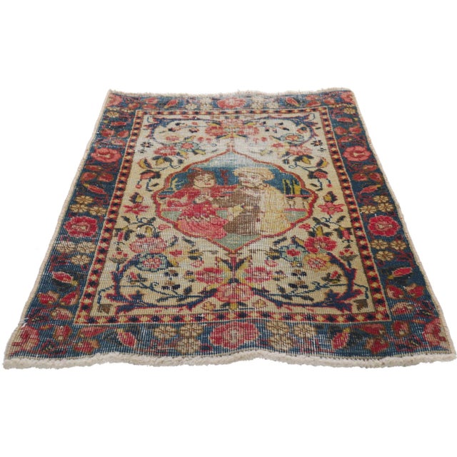 Rustic Antique Persian Tabriz Pictorial Rug - 01'08 X 02'05. For Sale - Image 3 of 9