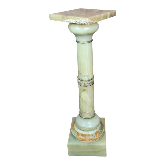 19th Century French Empire Light Green Variegate Onyx & Bronze Pedestal For Sale