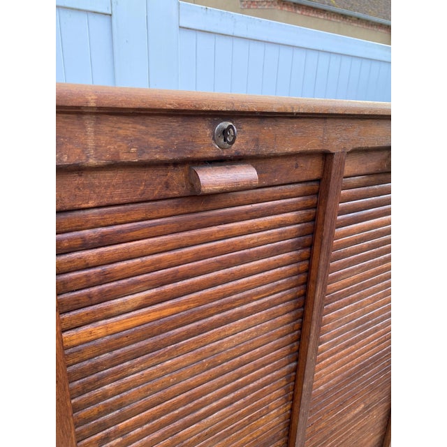 Oak Triple Column Filing Cabinet with Curtains, 1950s For Sale - Image 6 of 18