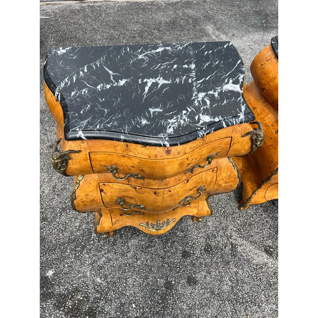 Italian Burl With Black and White Marble Top Side Tables/ Chests With Rams Head Metal Mountings a Pair For Sale - Image 10 of 10
