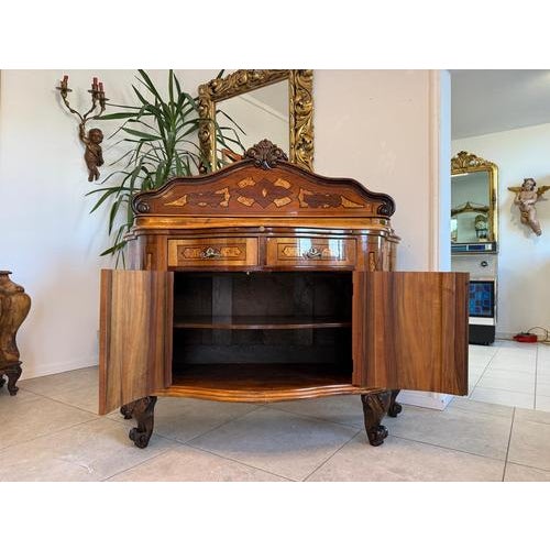 Wood Baroque Marquetry Sideboard in Walnut Veneer, 1890s For Sale - Image 7 of 11