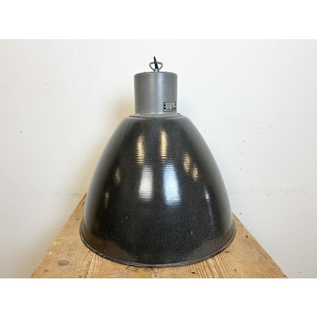 Large Industrial Dark Grey Enamel Factory Lamp from Elektrosvit, 1960s For Sale - Image 13 of 18