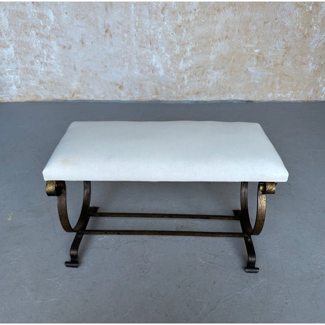 Bronze Gilt Spanish Iron Bench With Lyre-Shaped Base For Sale - Image 8 of 12
