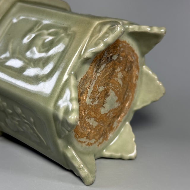 Mid 19th Century Vintage‑style Chinese Longquan Celadon Hexagonal Footed Pot With Relief Motifs For Sale - Image 5 of 6