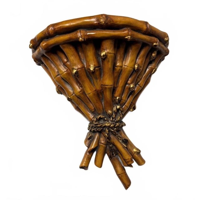 Late 20th Century Vintage Palm Beach Regency Faux Bamboo Wall Bracket Console Shelf For Sale - Image 5 of 9