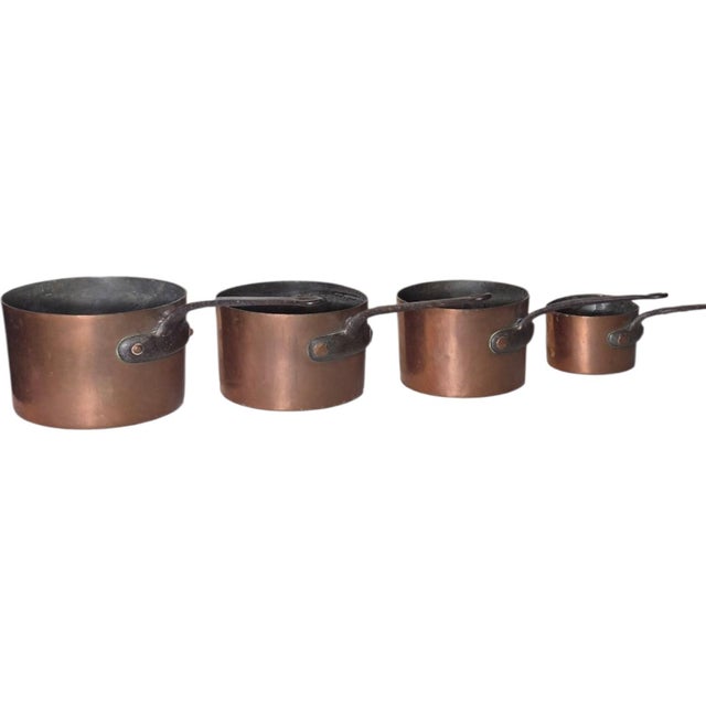 A terrific set of large and heavy guauge copper and iron pans by Duparquet, Huot and Moneuse Co. DHMco was a prominent...