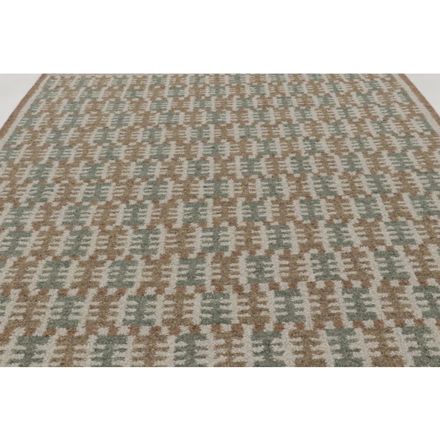 Rug & Kilim Rug & Kilim’s Scandinavian Style Square Flatweave With Brown and Blue Geometry For Sale - Image 4 of 10