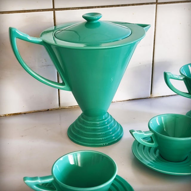 Aqua Art Deco Coffee Service from Salins Studio, France, 1930s, Set of 10 For Sale - Image 8 of 18