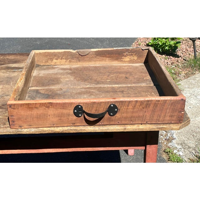 19th Century Primitive Red Painted Tavern Table With Drawer For Sale - Image 11 of 12
