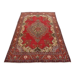 Tabriz Rug 9’5” X 12’7” Red Wool Traditional Hand-Knotted Oriental Carpet For Sale