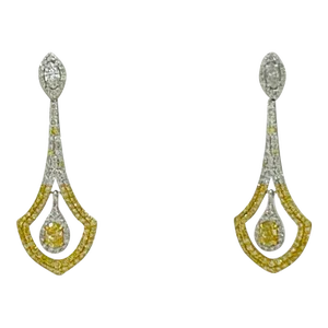 Mid 20th Century Yellow and White Diamond Dangle Earrings in 18k White Gold - 2 Pieces