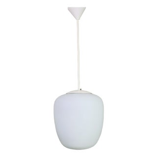 Vintage School Hanging Lamp with White Opaline Glass Shade, 1950s For Sale