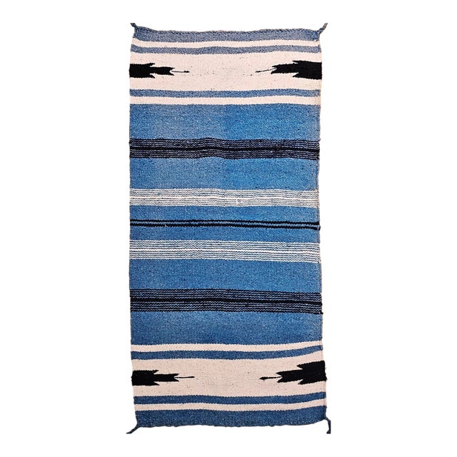 Vintage Southwestern Area Rug, Handwoven Wool, Stripe Pattern, Persian Blue, 3x5 For Sale