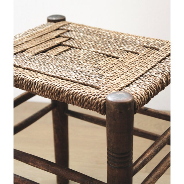 American Early 20th Century Carved FootStool Woven Seat Primitive/Folk For Sale - Image 3 of 4