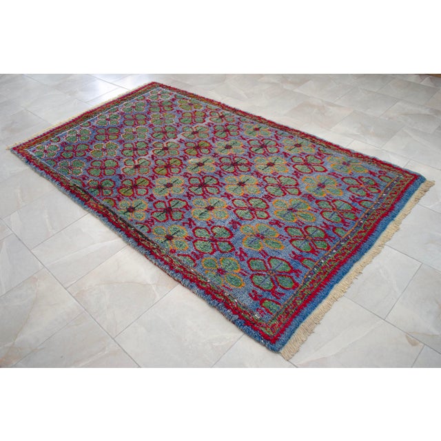 1940s Vintage Turkish Oushak Rug Hand Knotted High Pile Area Rug - 4′10″ × 8′5″ For Sale - Image 6 of 13