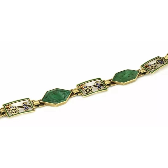Enos Richardson Jade Multi-Color Enamel 14k Gold Open Link Bracelet For Sale - Image 4 of 5