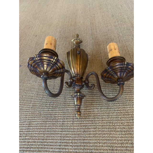 1910s Traditional Brass Double Wall Sconces - a Pair For Sale - Image 5 of 8