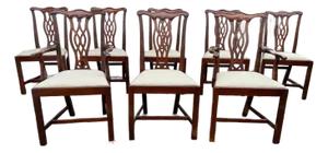 Late 20th Century Set of 8 Solid Mahogany Straight Leg Chippendale Style Dining Chairs