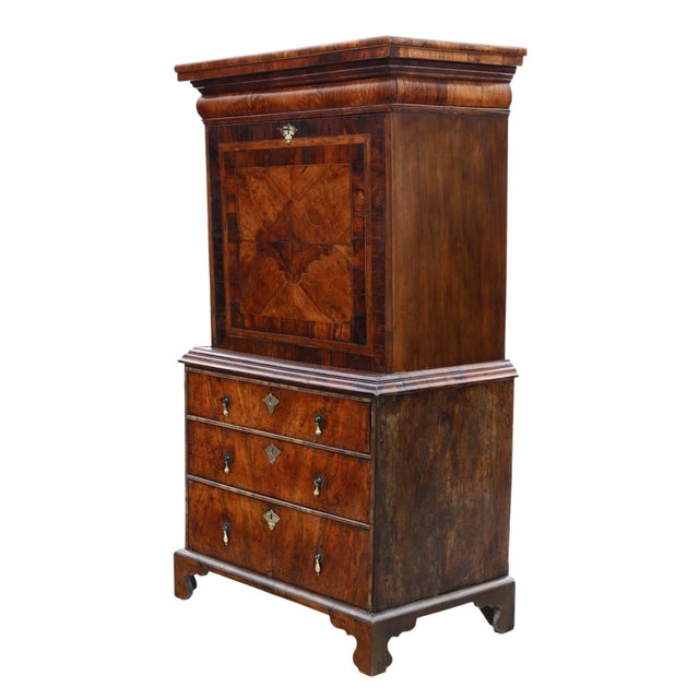 Brown Antique Queen Anne Inlaid Burr Walnut Escritoire Desk, Early 18th Century For Sale - Image 8 of 14