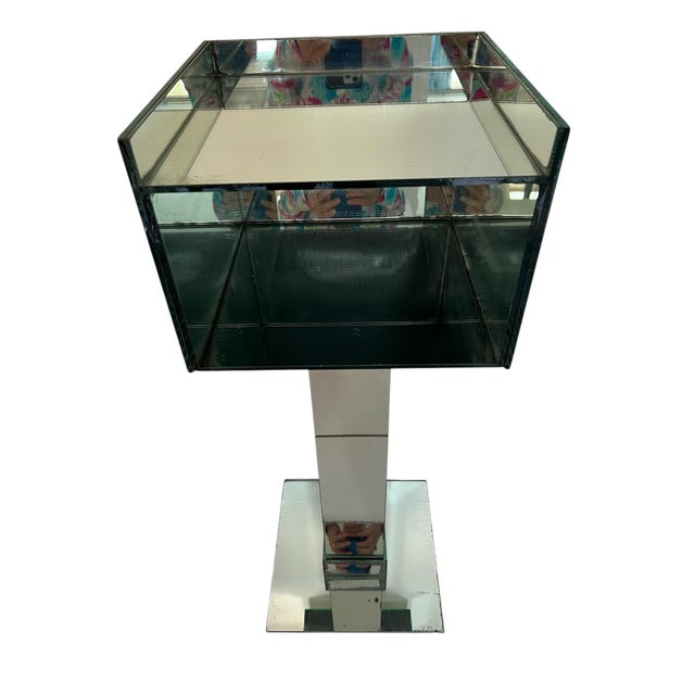 French Art Deco Mirrored Pedestal Side Table For Sale - Image 4 of 8