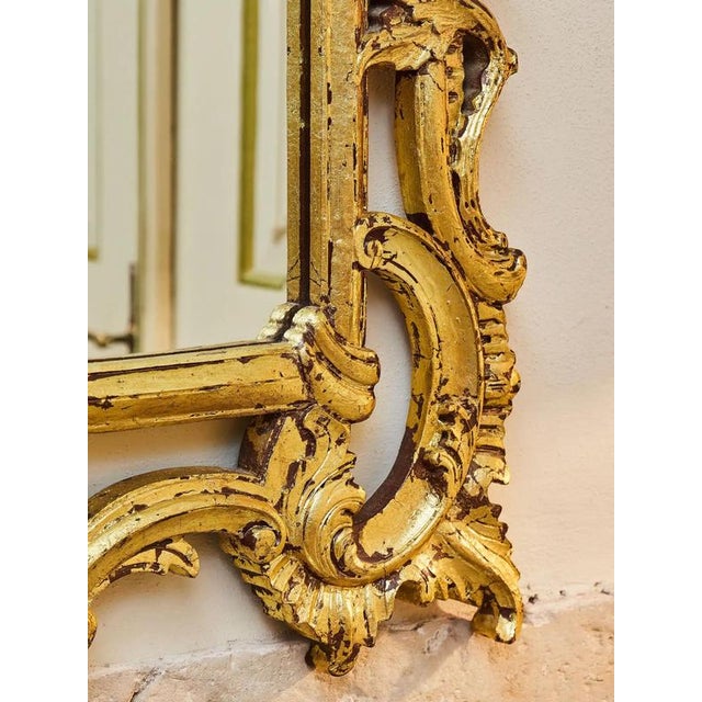 Large Louis XV Carved Gilded Mirror For Sale - Image 4 of 6